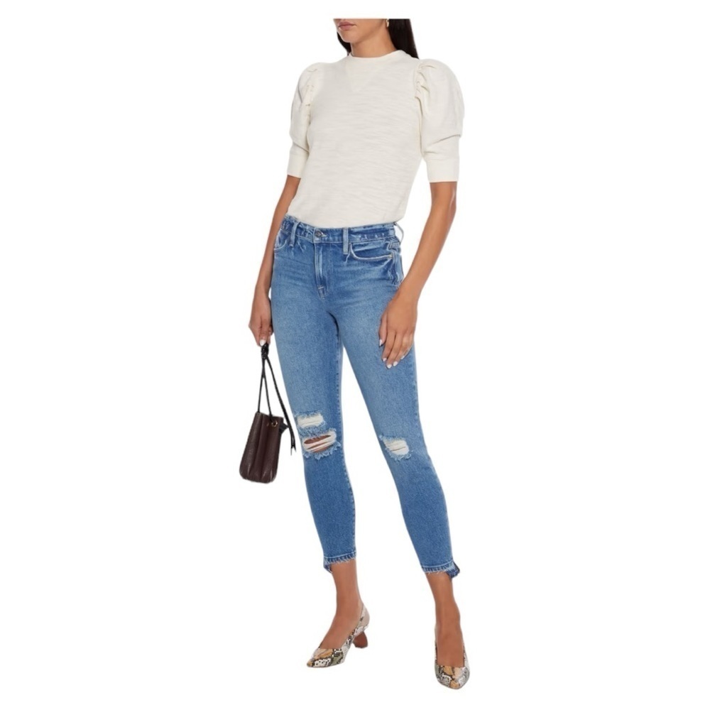 FRAME Le High Skinny cropped distressed high-rise skinny jeans
